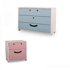 MESA PERGAMINO DE LUZ TOY 2 CAJONES BCO CELESTE