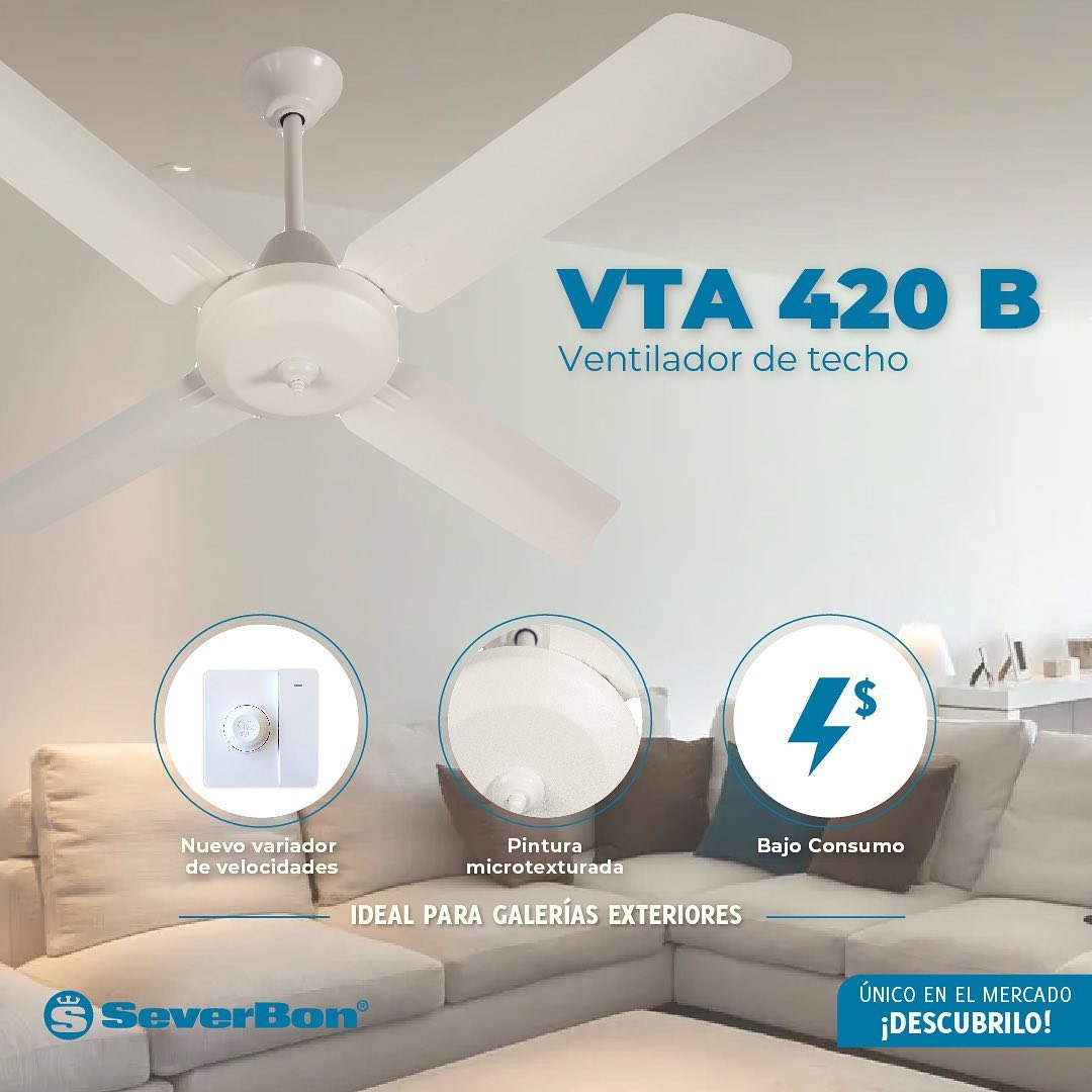 VENTILADOR TECHO SEVERBON PALA METAL BLANCO